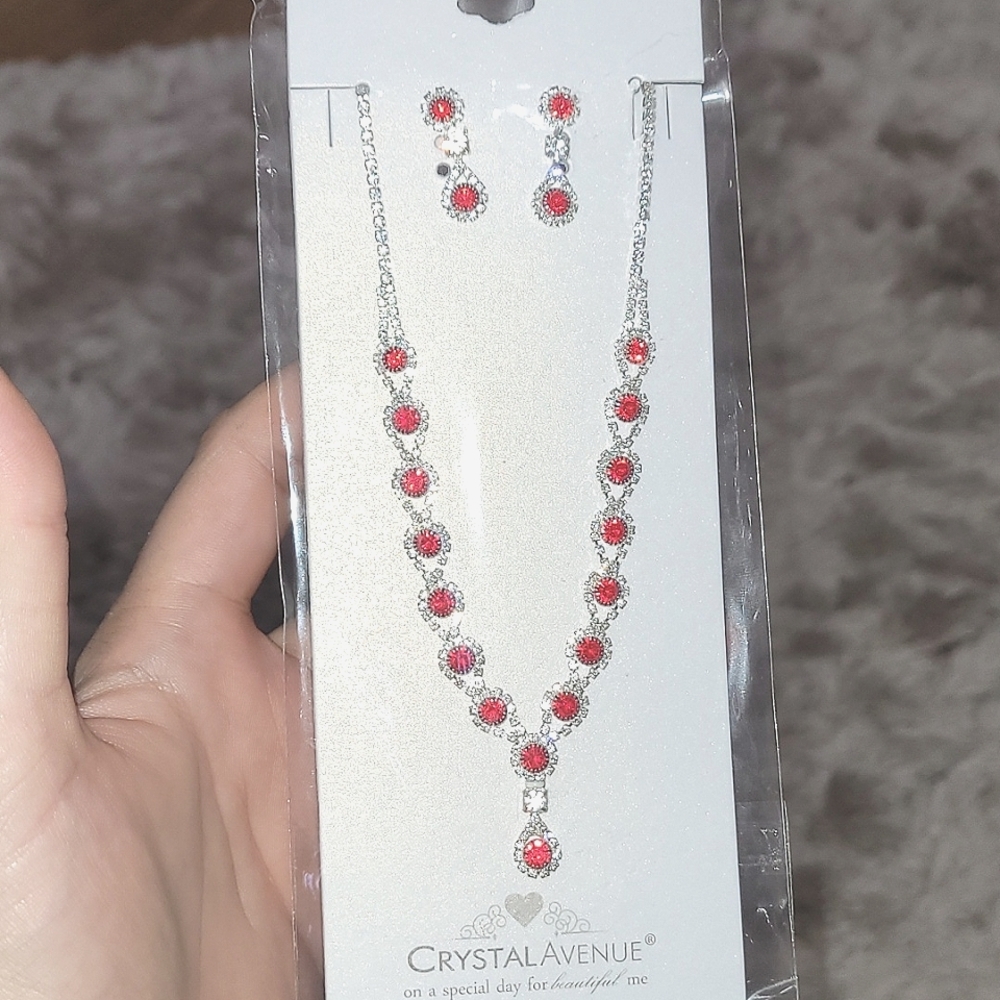 Red Teardrop Necklace Earrings Jewelry Set Wedding Party Prom Nb Crystal Avenue
